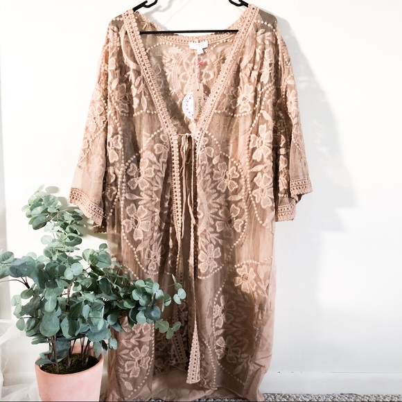 Umgee Tops - ✨BOGO✨ Beautiful Tan embroidered sheer duster